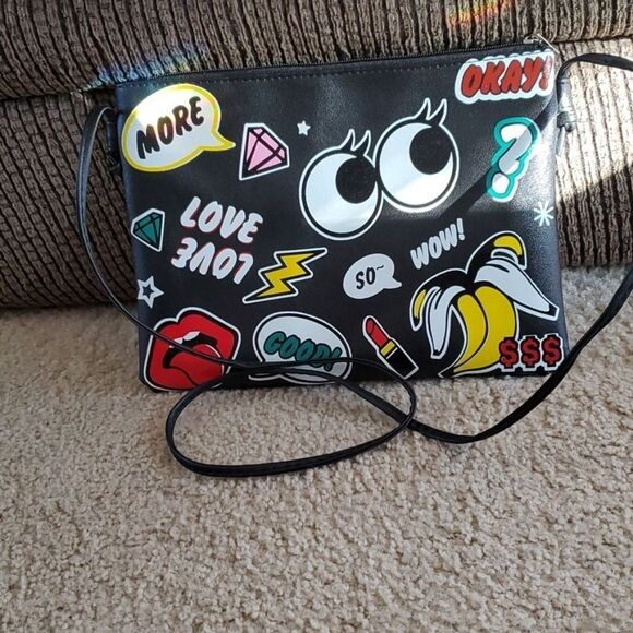 Unbranded Handbags - Black pouch-like Purse Bag Crossbody Colorful Fun Eyes